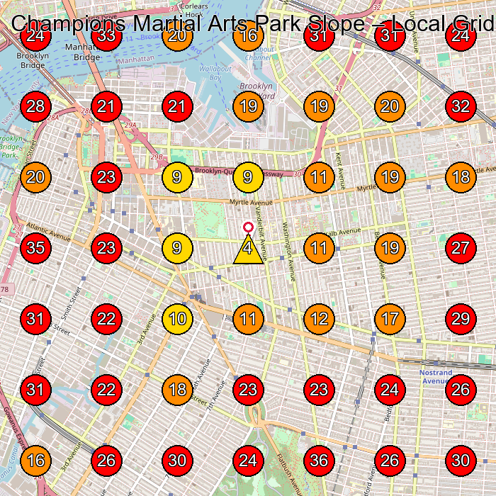 Champions Martial Arts Park Slope GeoGrid visibility map for Martial Arts School in Brooklyn